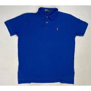 Polo Ralph Lauren Polo Shirt Men Large Blue Pony Orange Short Sleeve